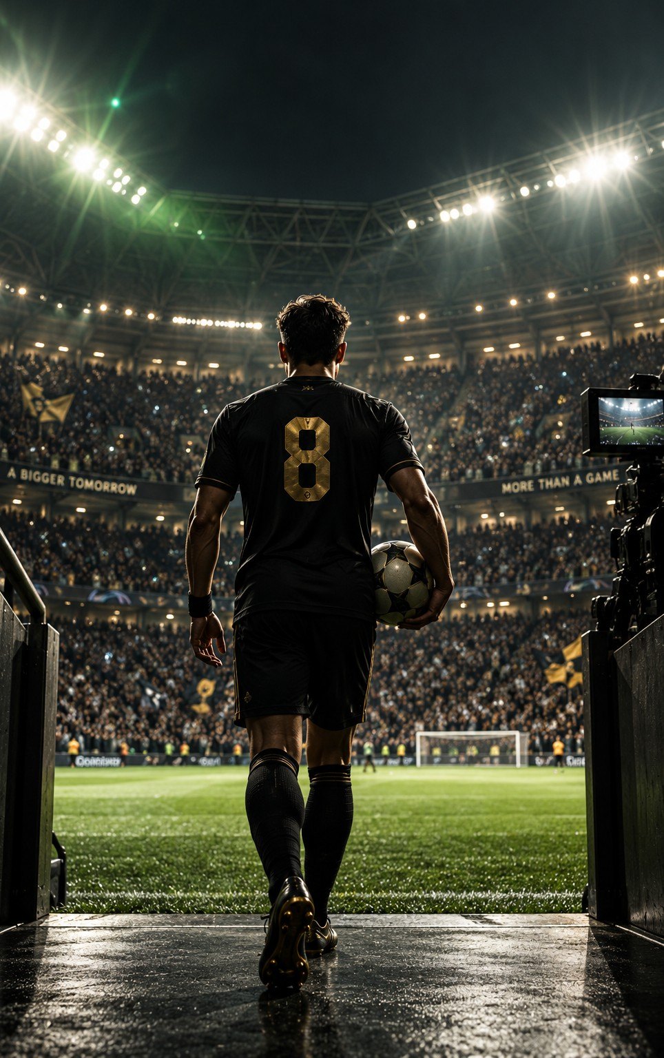 Footballer walking onto the pitch